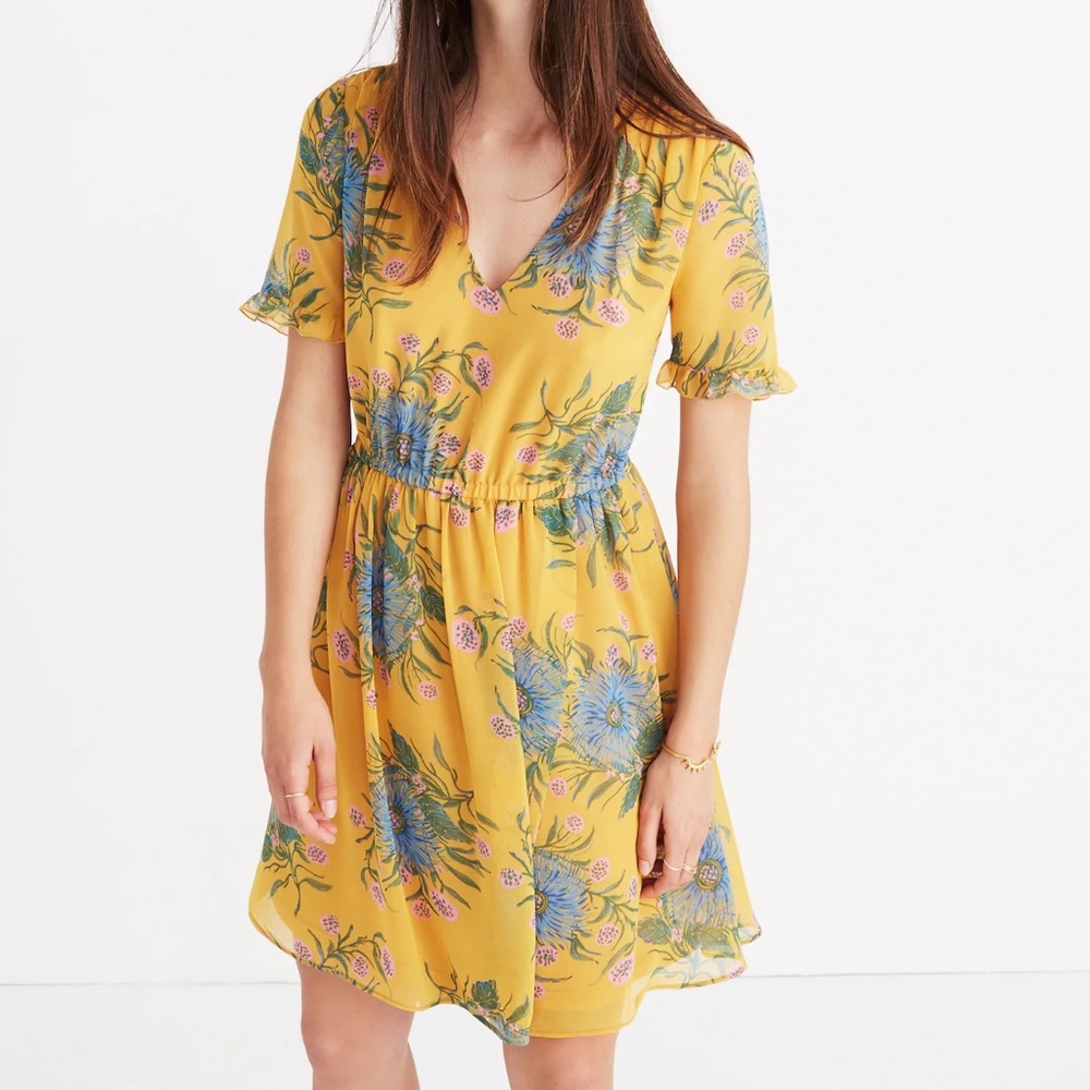 Madewell Sweetgrass Ruffle-Sleeve Dress in Painted Blooms - sz 12